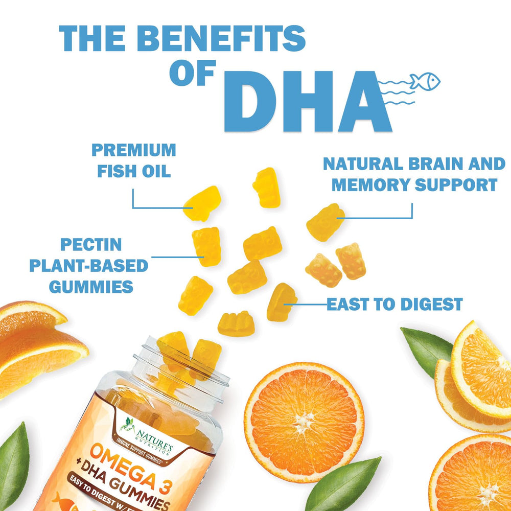 Nature's Nutrition Omega-3 gummies bioavailability-focused shot emphasizes absorption.