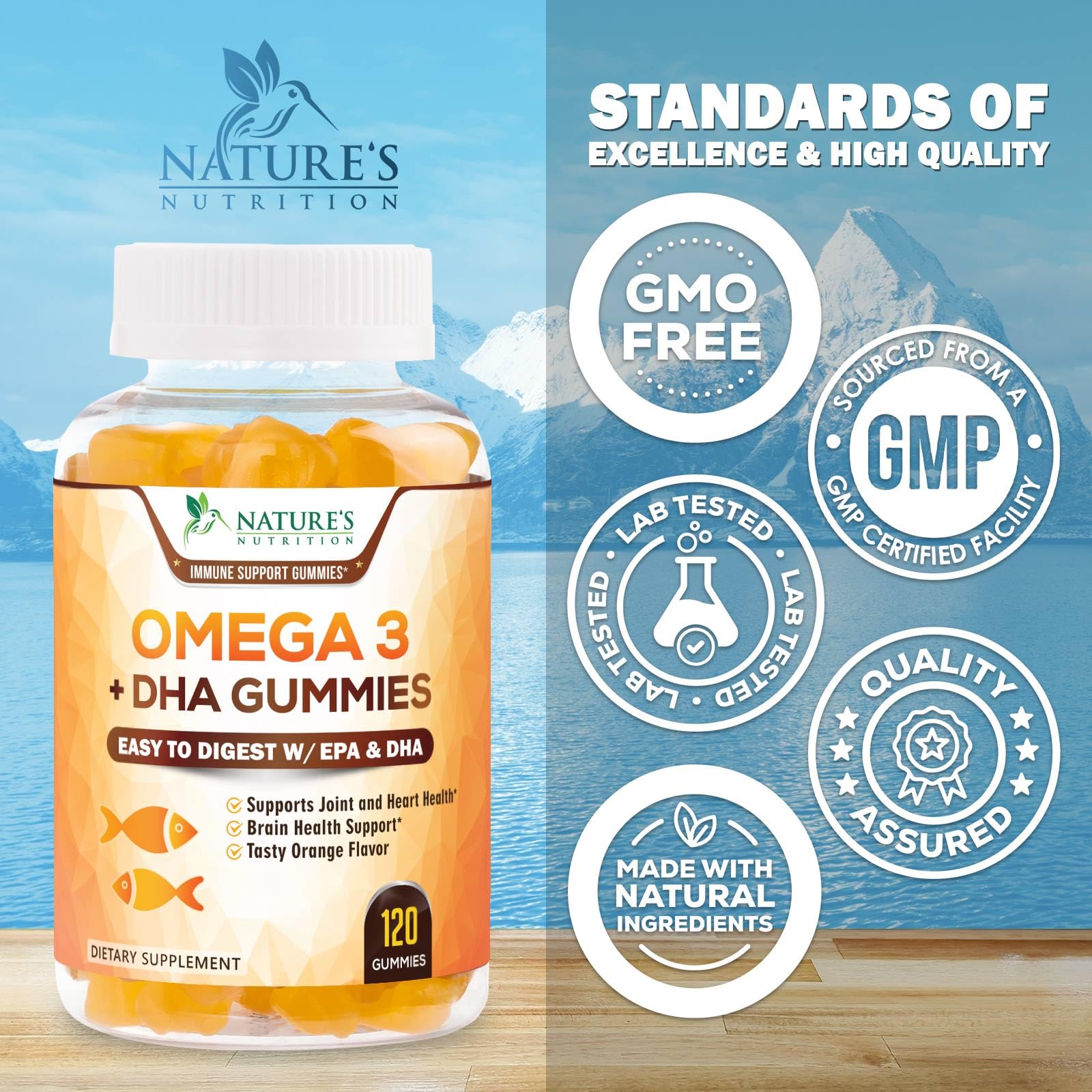 Nature's Nutrition Omega-3 gummies EPA for joints closeup illustrates flexible movement.