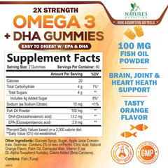 Nature's Nutrition Omega-3 Gummies orange flavor closeup emphasizes tasty daily intake.