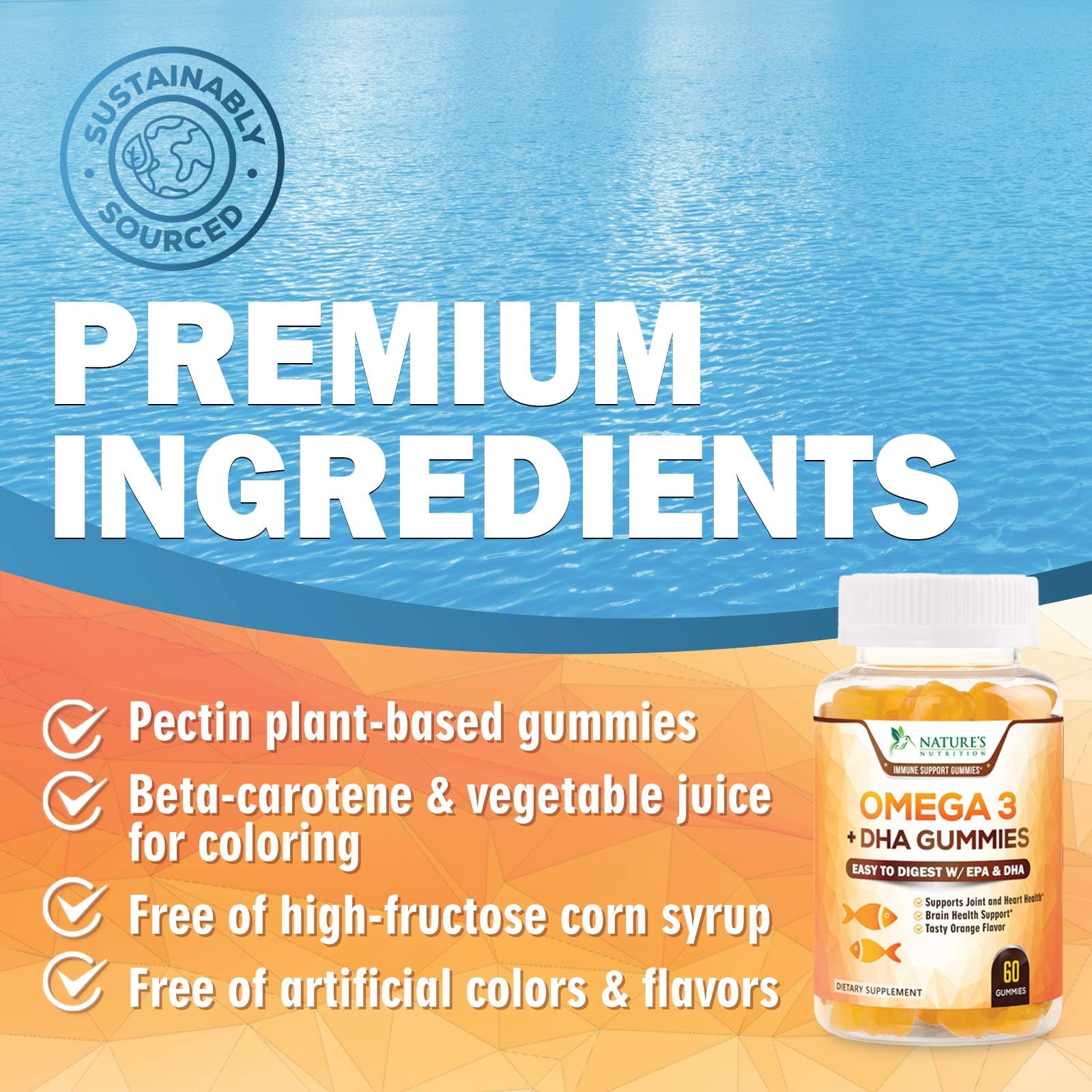 Nature's Nutrition Omega3 Gummies 60-count bottle ready for daily use