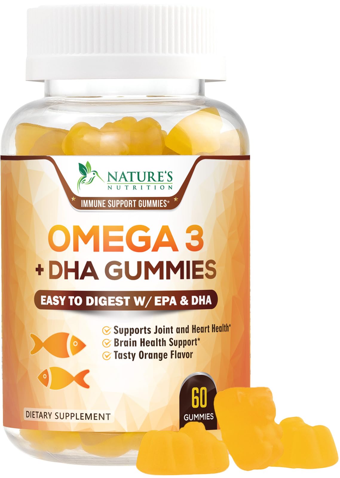 Nature's Nutrition Omega3 Gummies bottle shown for daily heart and brain support
