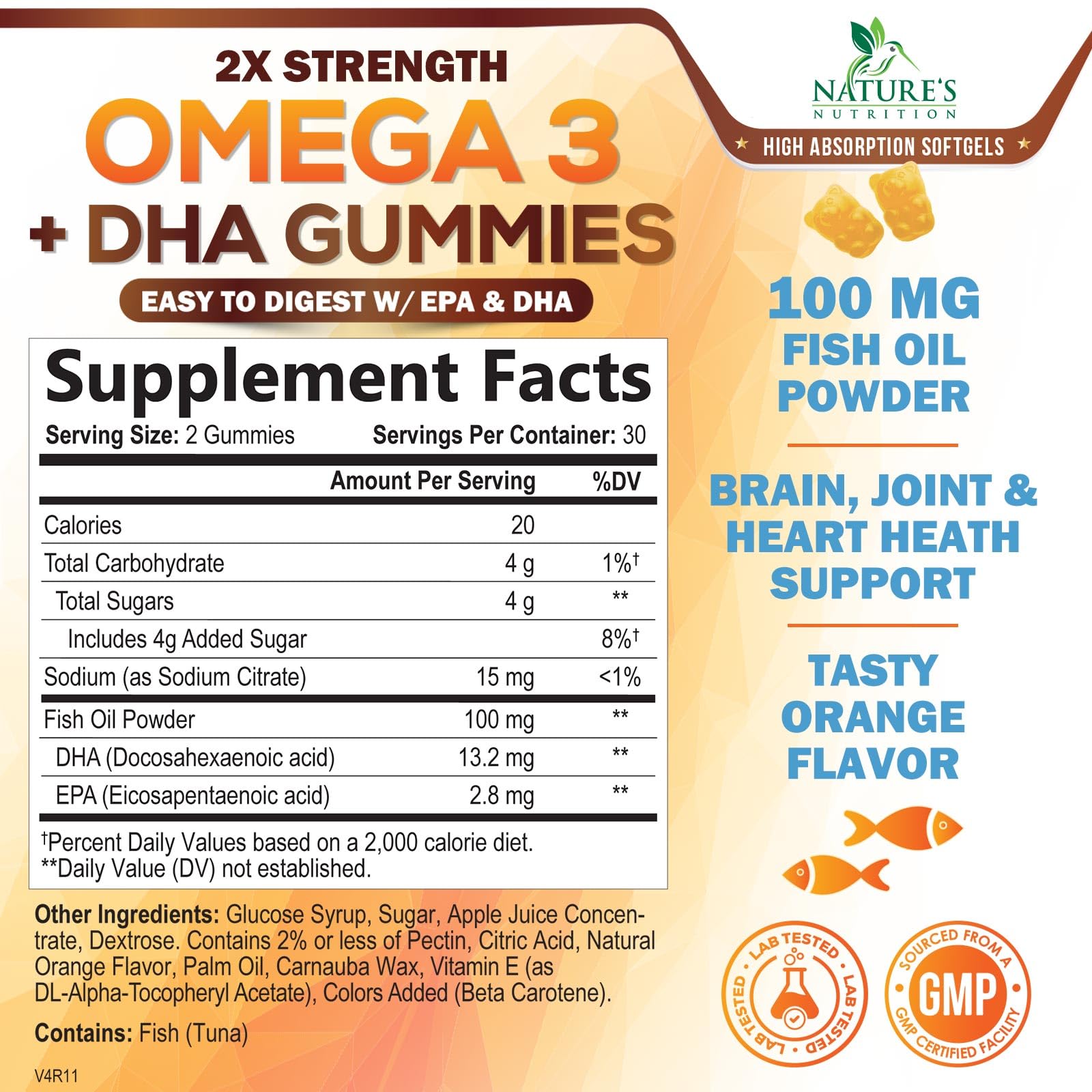 Nature's Nutrition Omega3 Gummies orange flavor close-up