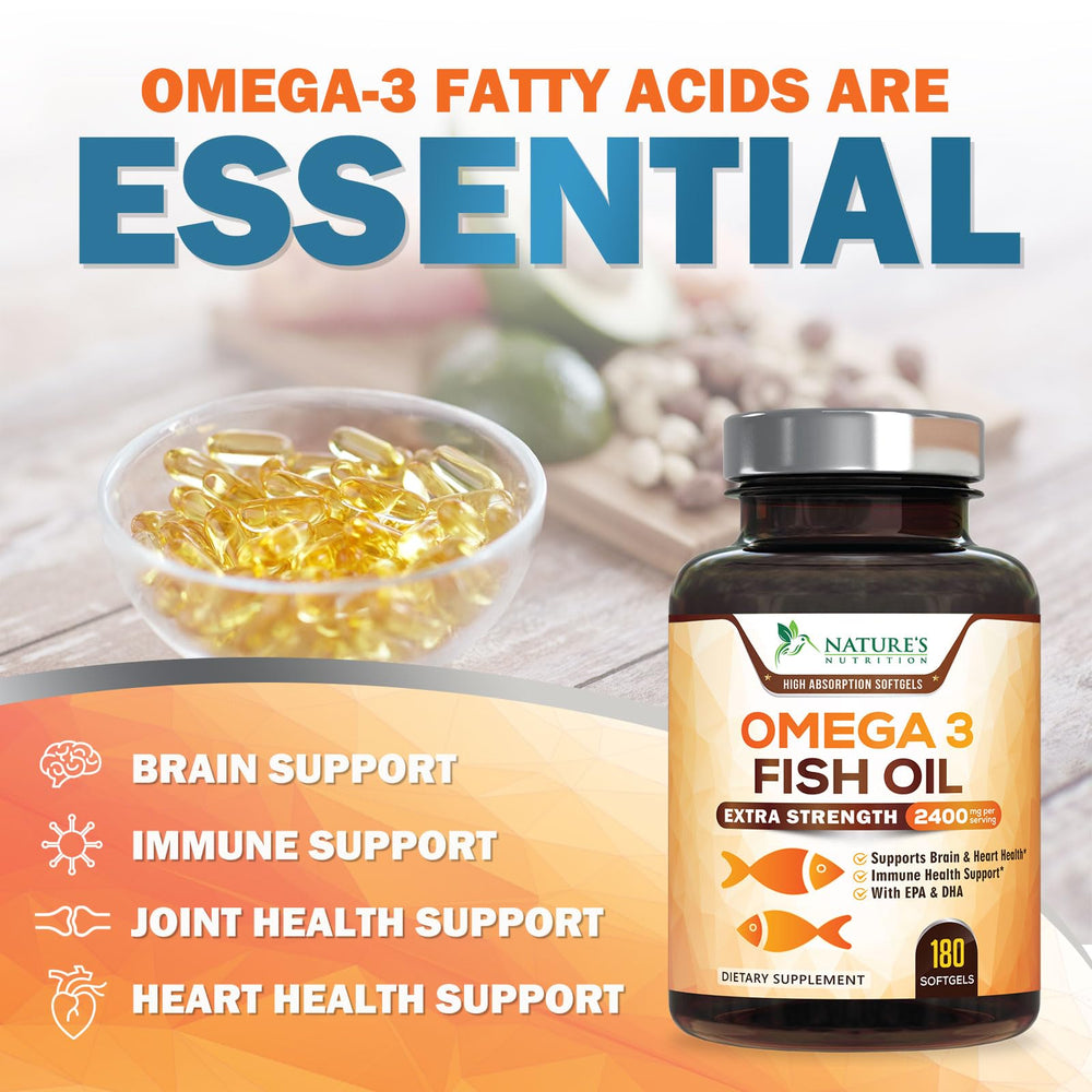 Nature's Nutrition Omega-3 purity label with third-party testing badge.