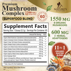 Nature's Nutrition organic Lions Mane powder jar emphasizes focus support.