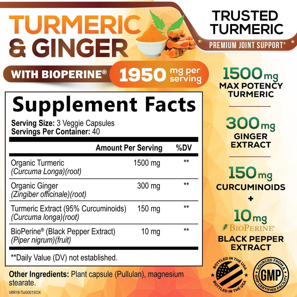 Nature's Nutrition Organic turmeric ginger capsules support daily comfort