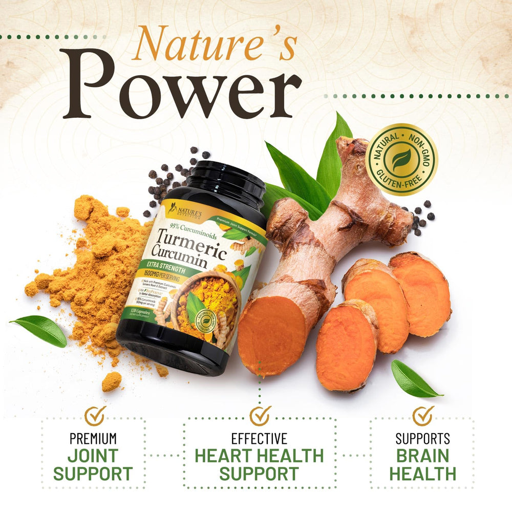 Nature's Nutrition organic turmeric powder visual emphasizing natural sourcing.