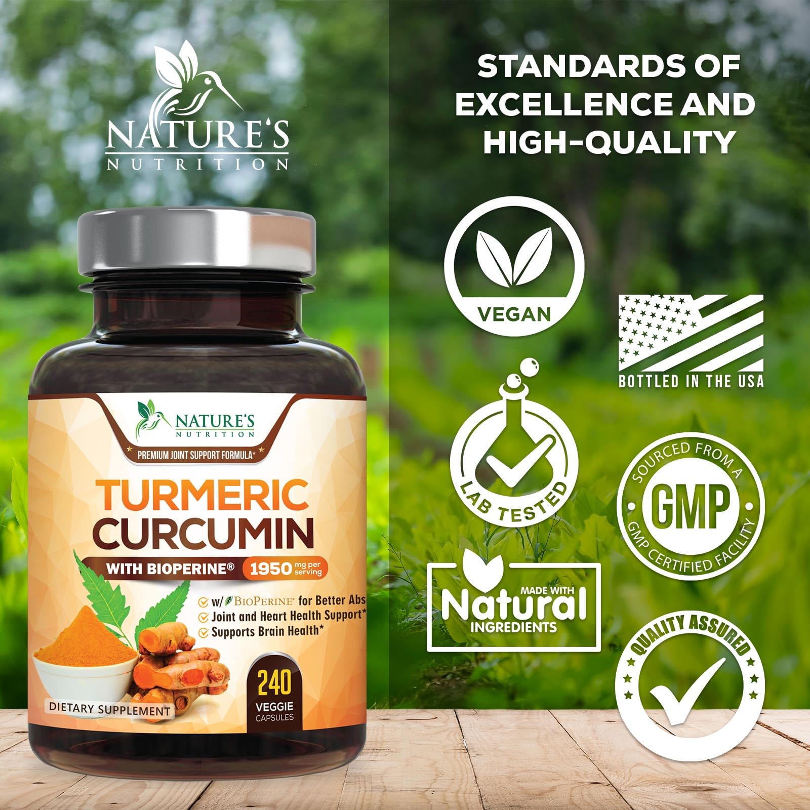 Nature's Nutrition Organic turmeric root conveys natural color and potency.