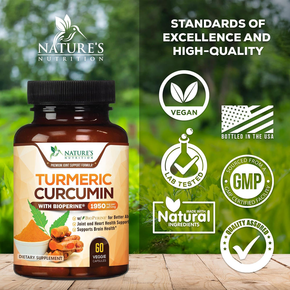 Showcase Tumeric Nature's Nutrition Turmeric Curcumin 1950mg with BioPerine – 60 Vegan ...