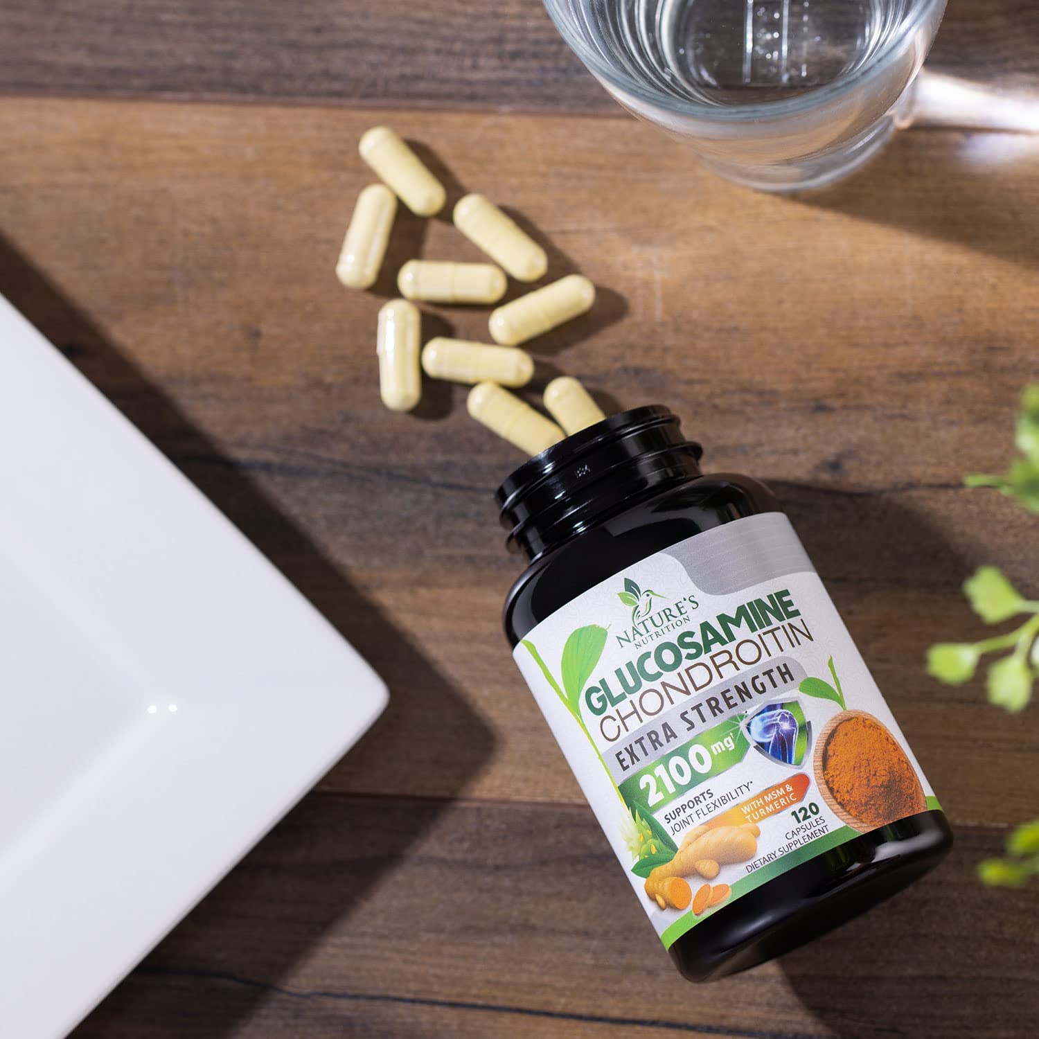 Nature's Nutrition product packaging on kitchen counter for daily joint support.