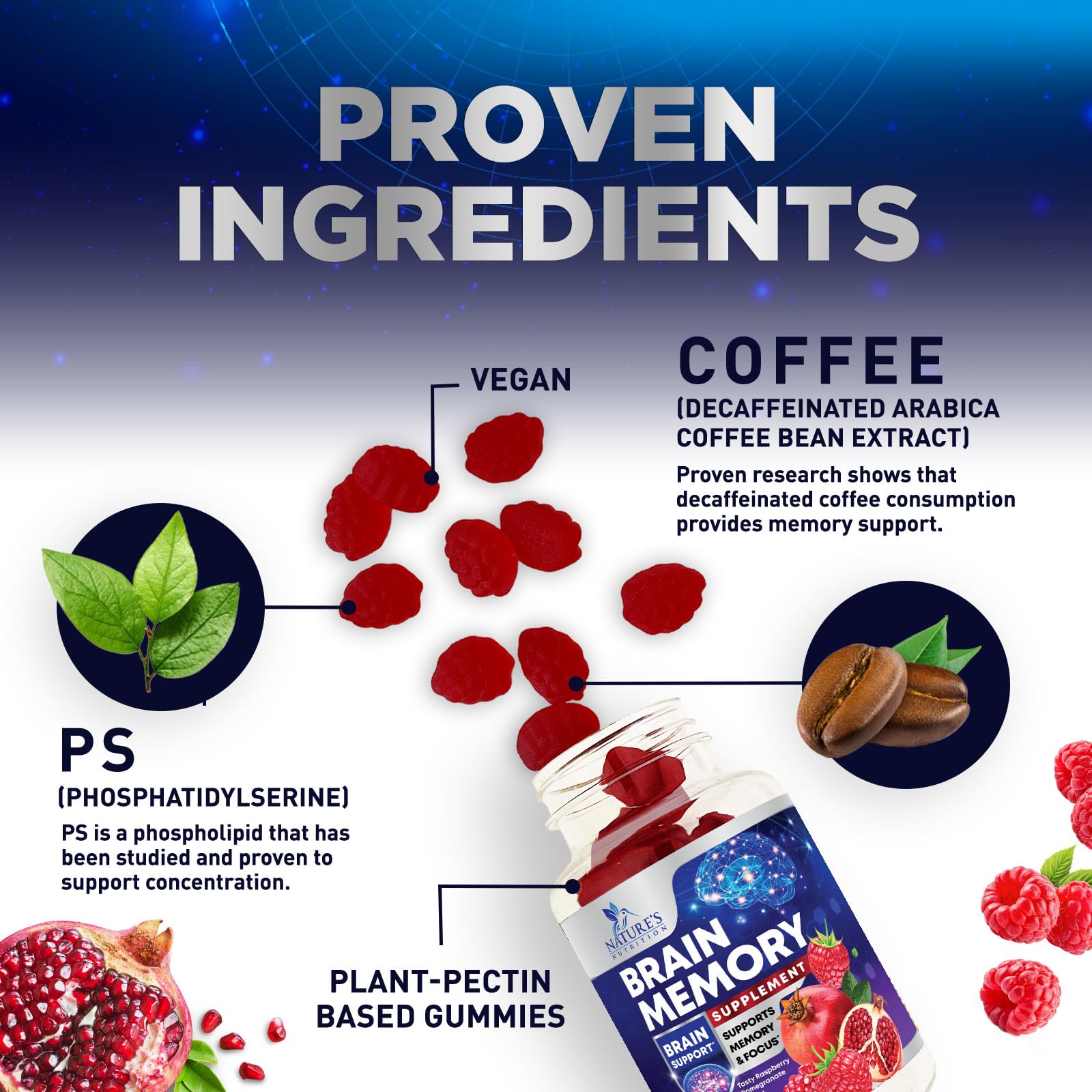 Nature's Nutrition Phosphatidylserine Gummies Jar conveys targeted memory and brain health support.