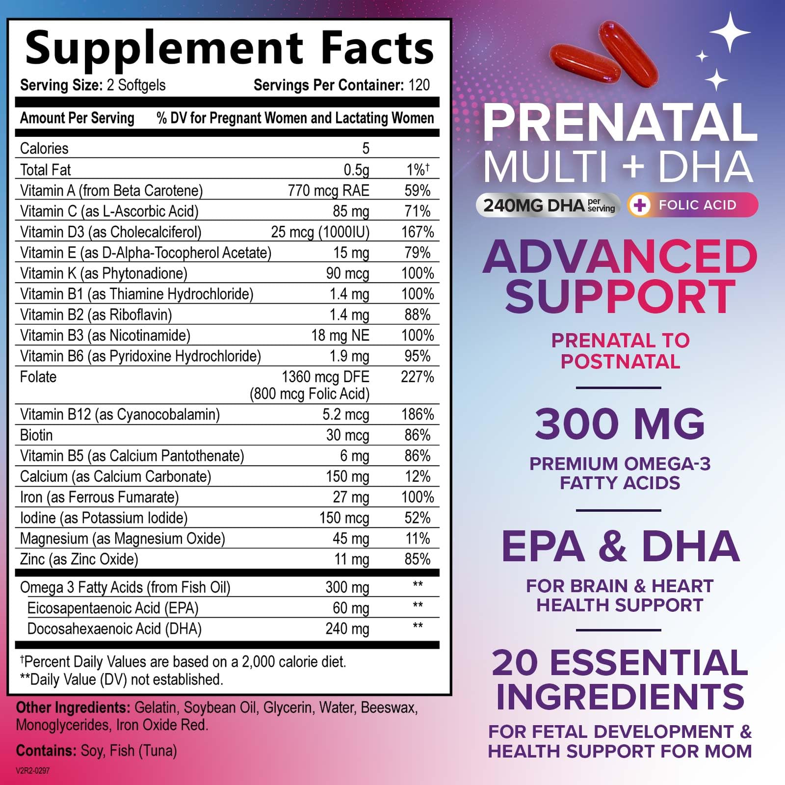 Nature's Nutrition prenatal DHA omega-3 softgels for brain health support.