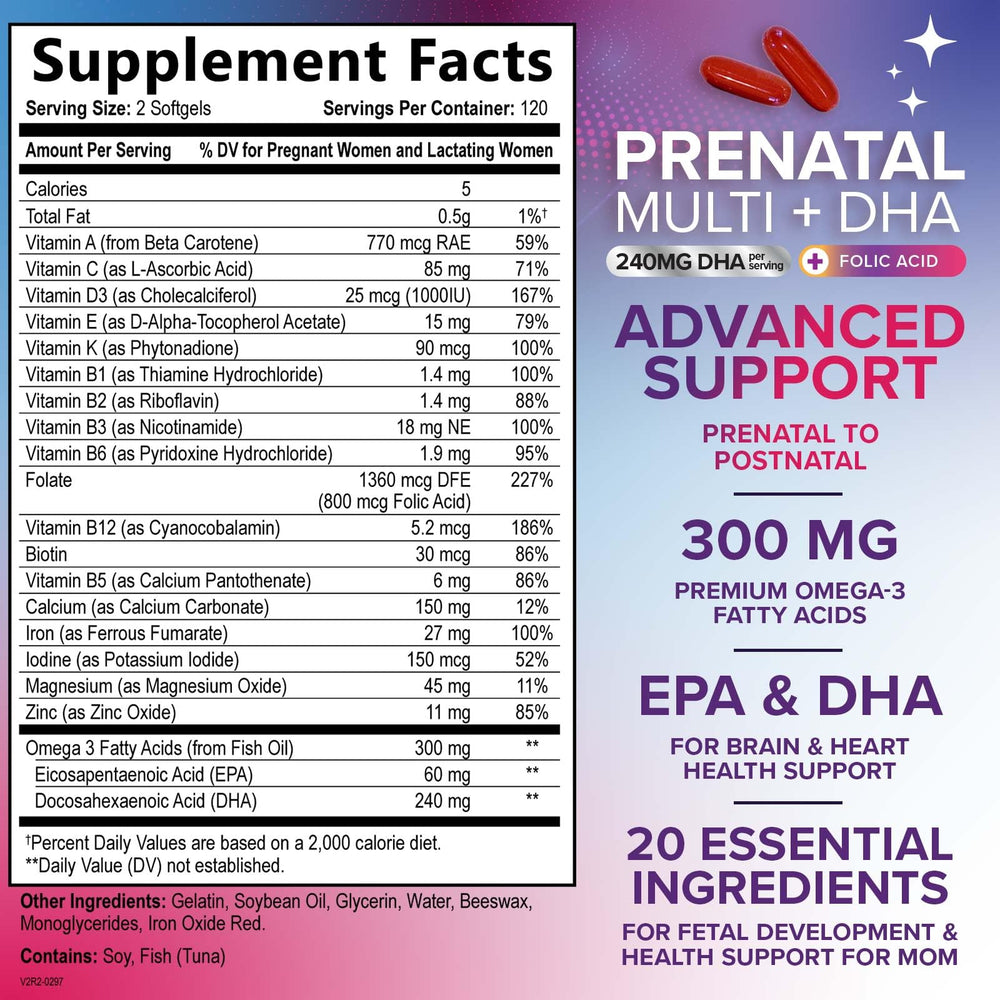 Nature's Nutrition prenatal DHA omega-3 softgels for brain health support.