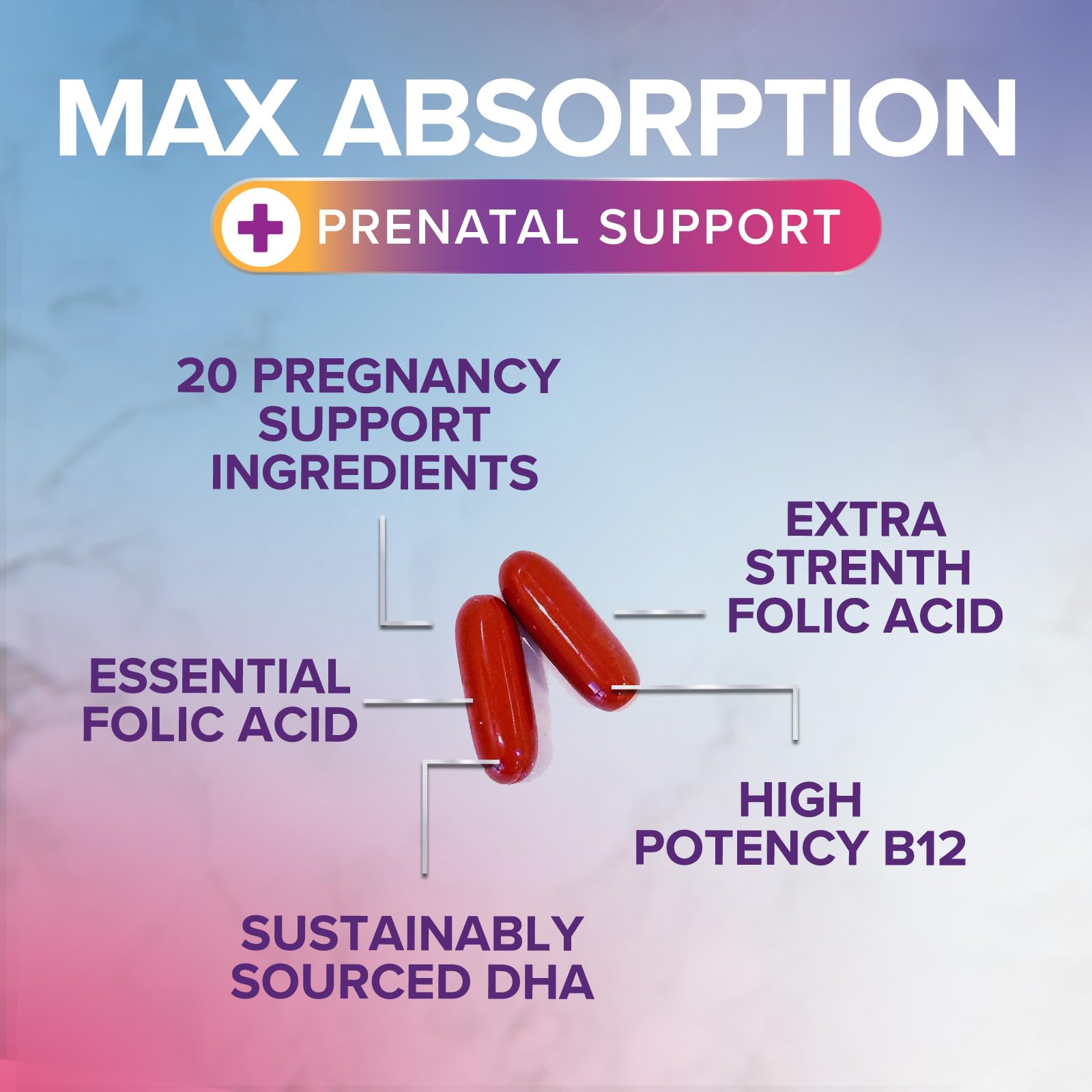 Nature's Nutrition folate-iron prenatal supplement showing essential nutrients.