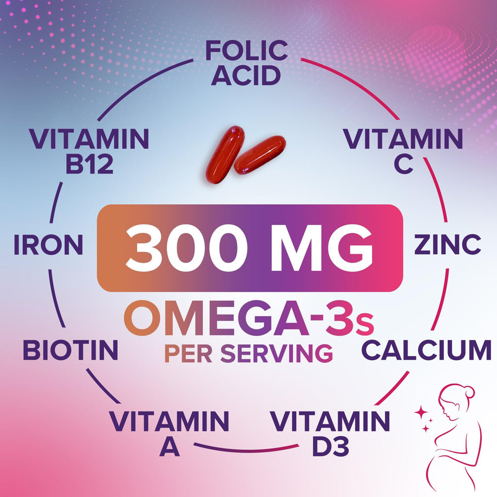 Nature's Nutrition prenatal softgels on a daily routine tray.