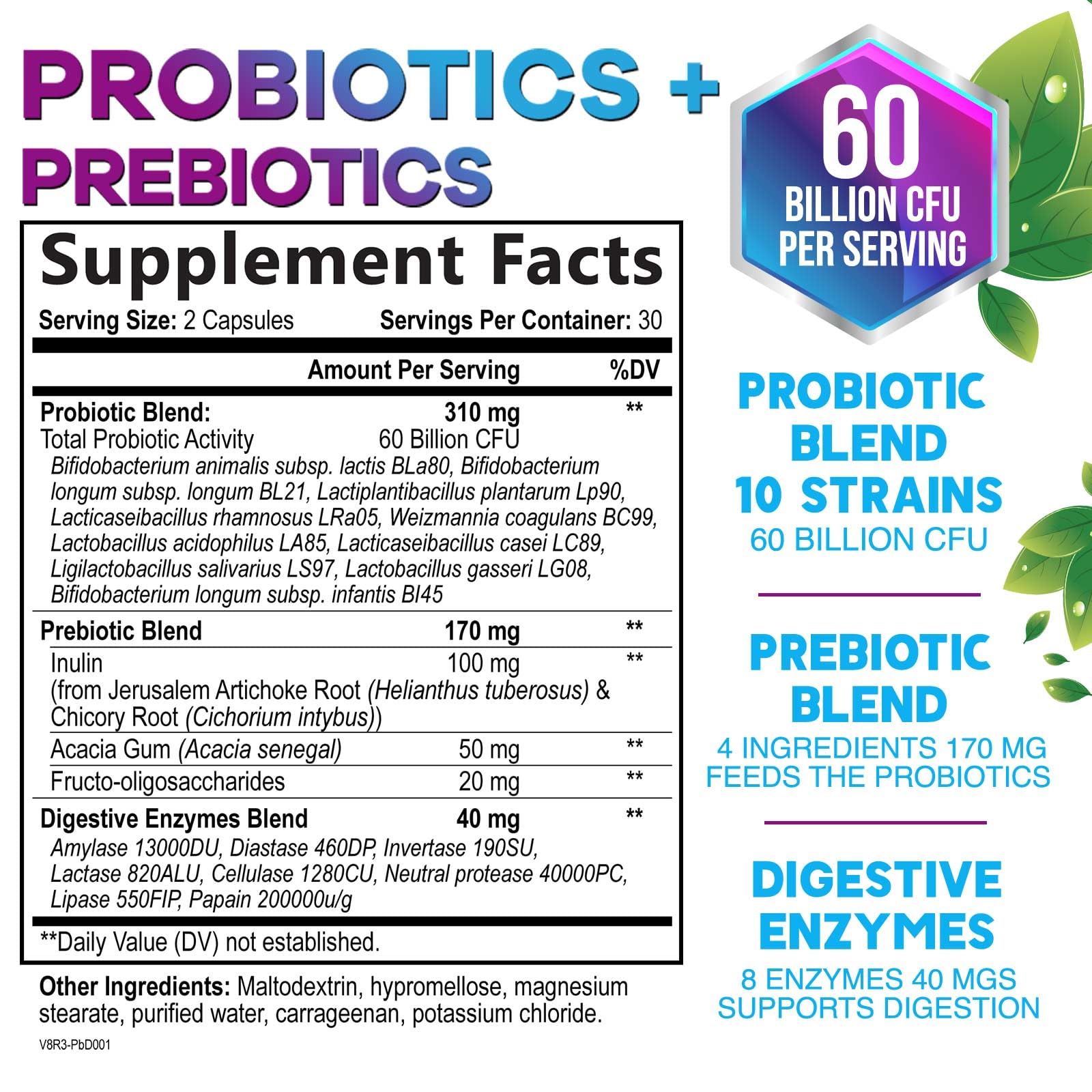 Nature's Nutrition label highlights vegan capsules and daily probiotic support