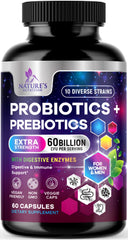 Nature's Nutrition Probiotics bottle showing 60B CFU across 10 strains