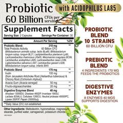Nature's Nutrition Probiotics bottle back label shows non-GMO and allergen-free notes.