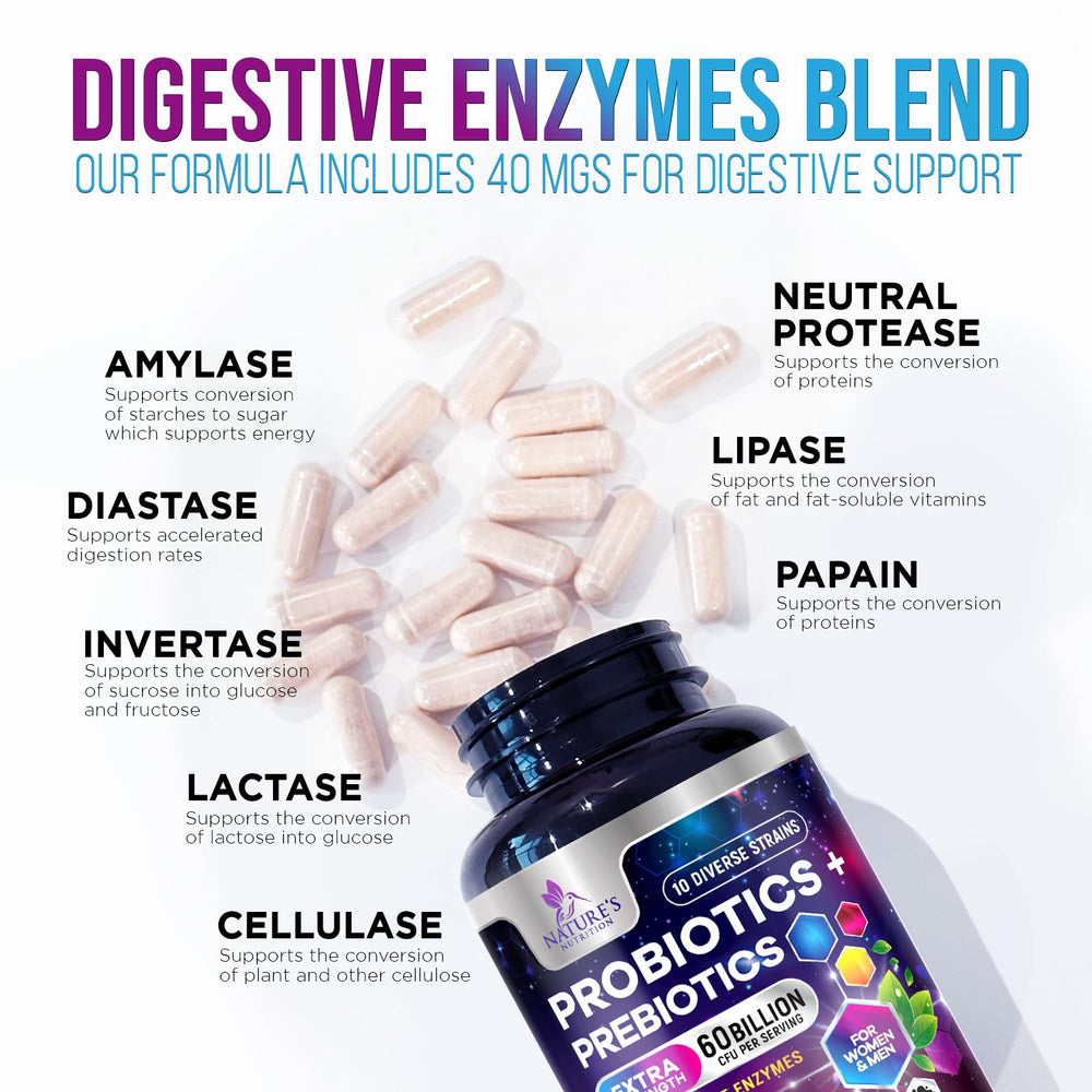 Nature's Nutrition 10-strain blend icons representing broad probiotic spectrum