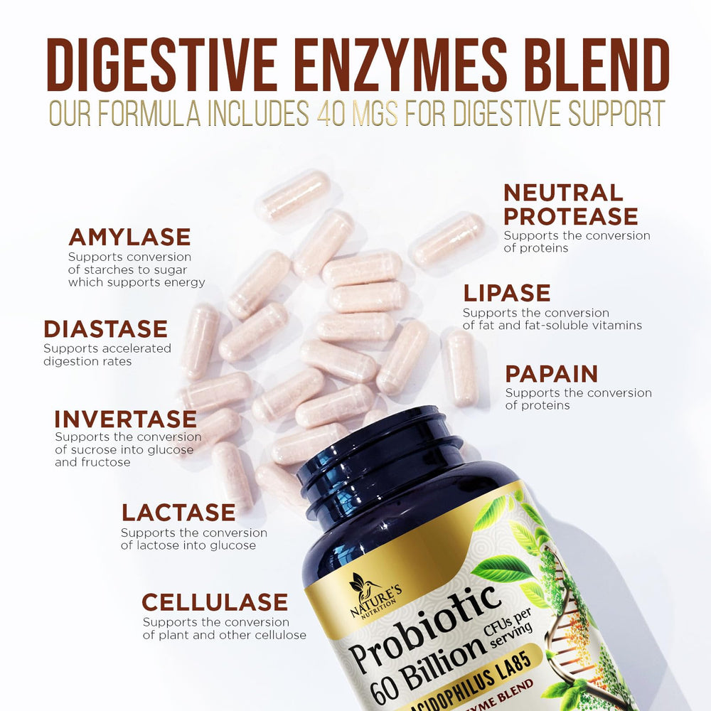 Nature's Nutrition Probiotics closeup of capsules for convenient use.