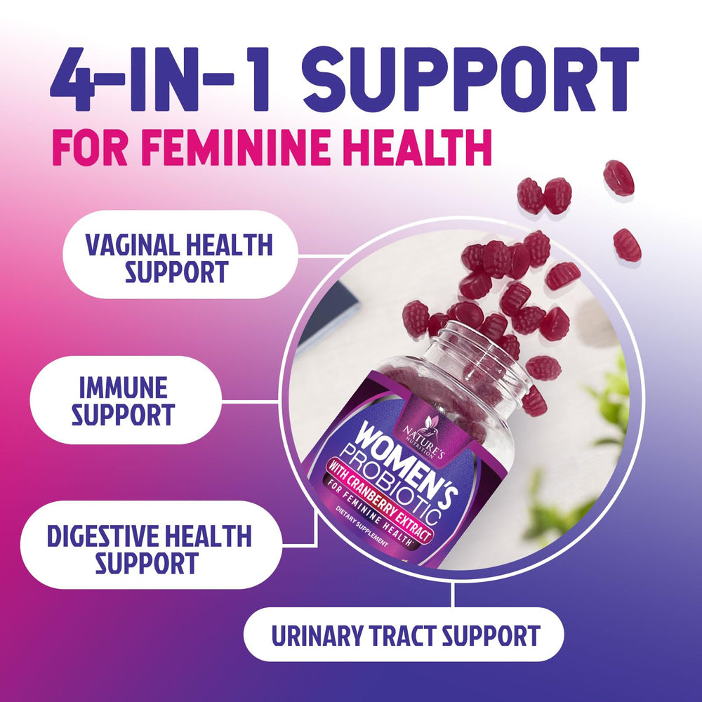 Nature's Nutrition cranberry-gummies-05 showcase six probiotic strains for diverse gut flora.