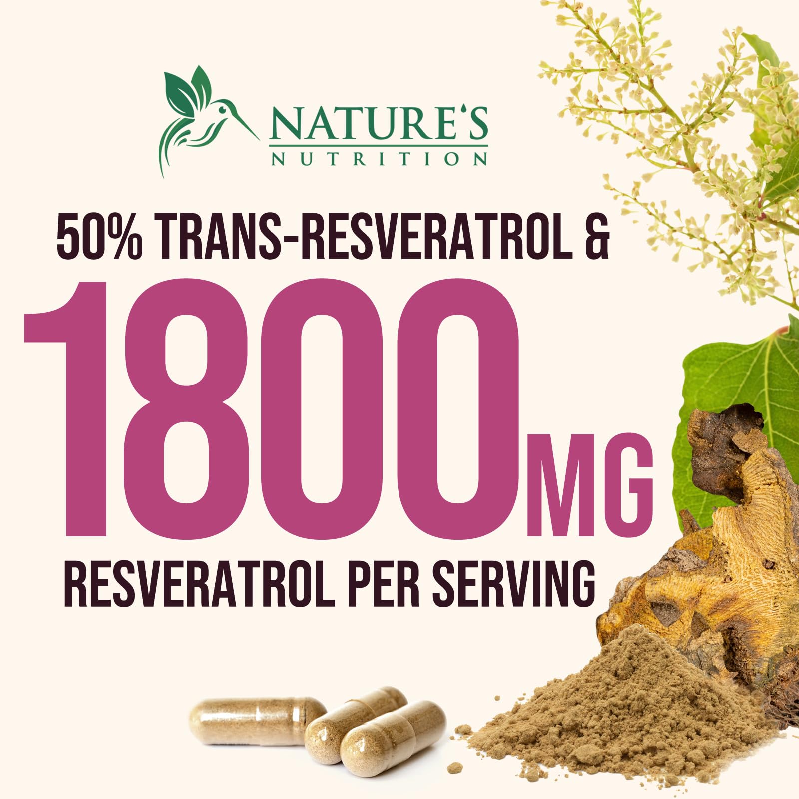 Nature's Nutrition Resveratrol bottle with glossy label for daily wellness