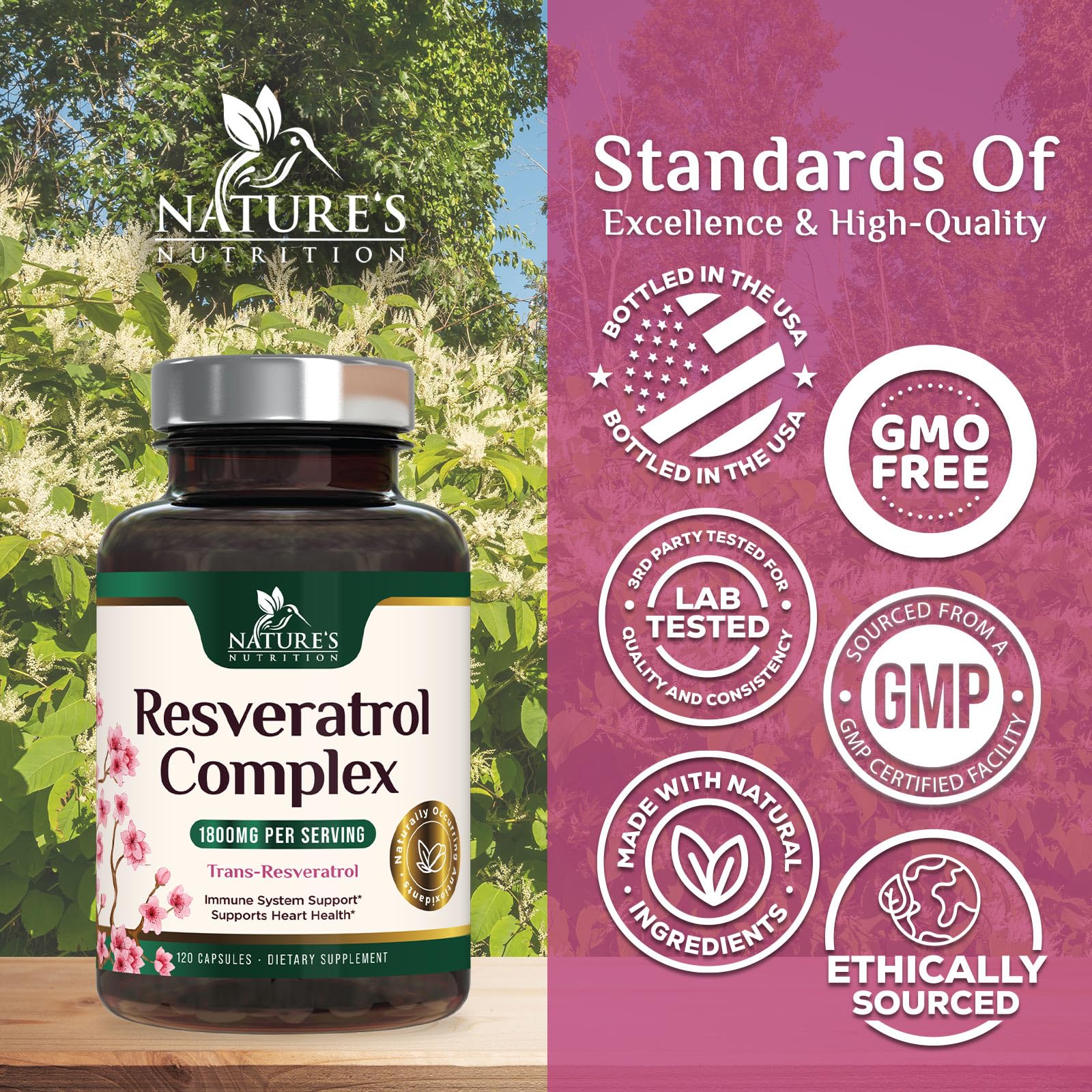 Nature's Nutrition Resveratrol serving scoop showing 1800mg per serving