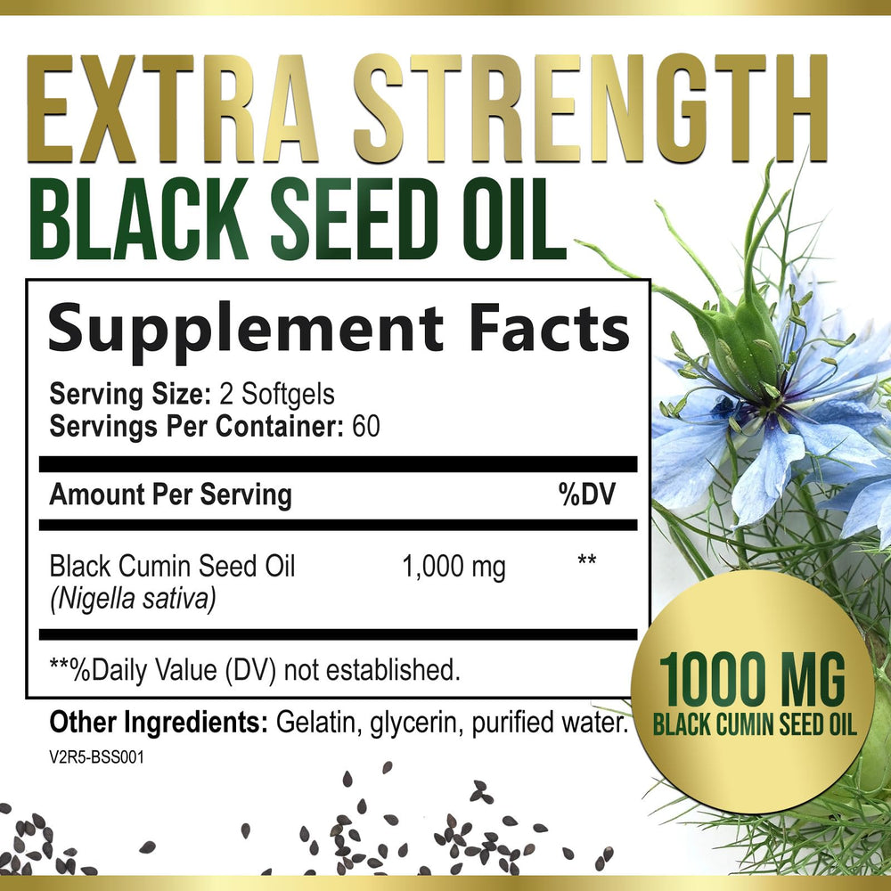 Close-up of softgel capsules showing pure black seed oil with no artificial fillers.