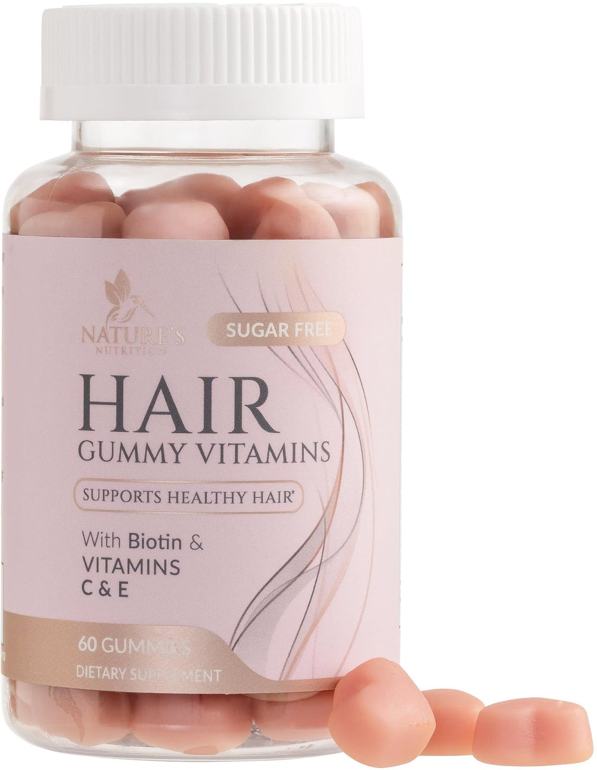 Nature's Nutrition sugar-free hair vitamins gummies bottle with biotin 5000 mcg.