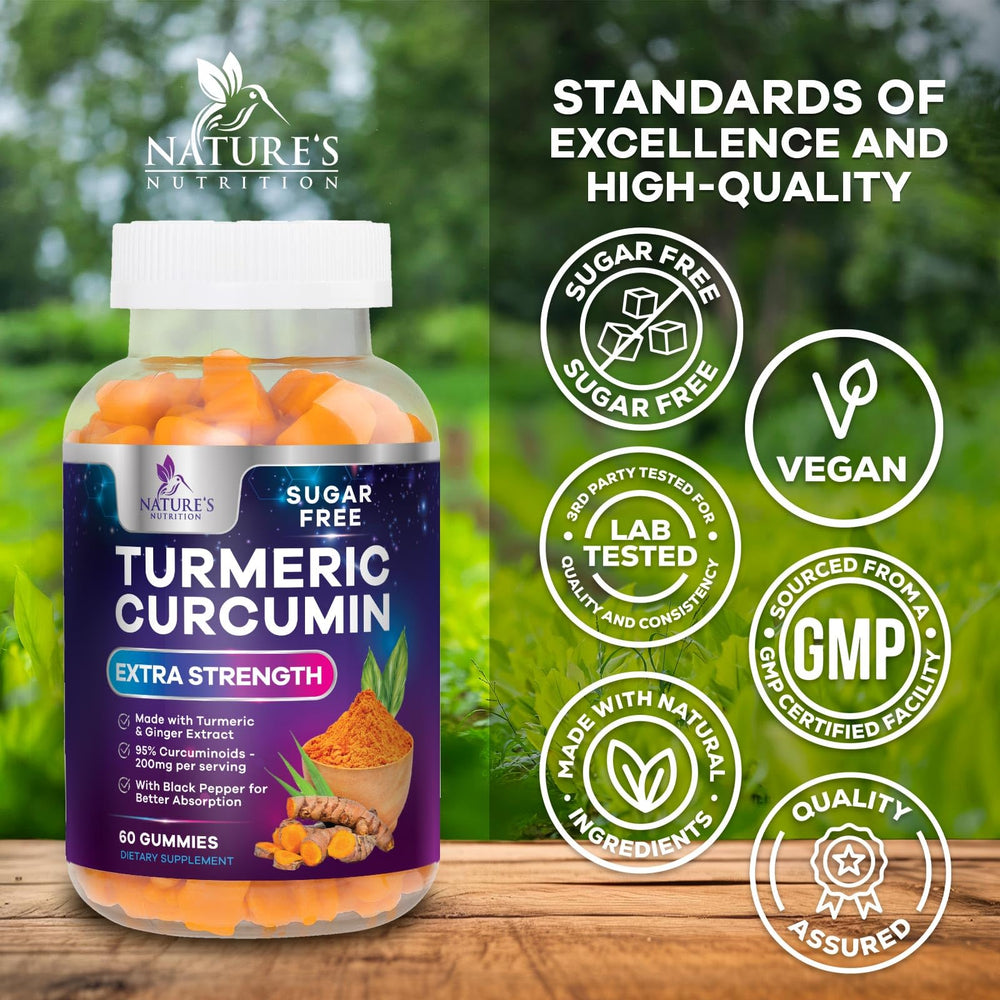 Nature's Nutrition sugar-free turmeric gummies in a resealable pouch