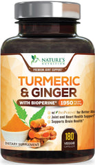 Nature's Nutrition T3 Turmeric Curcumin bottle with 180 capsules for daily joint support