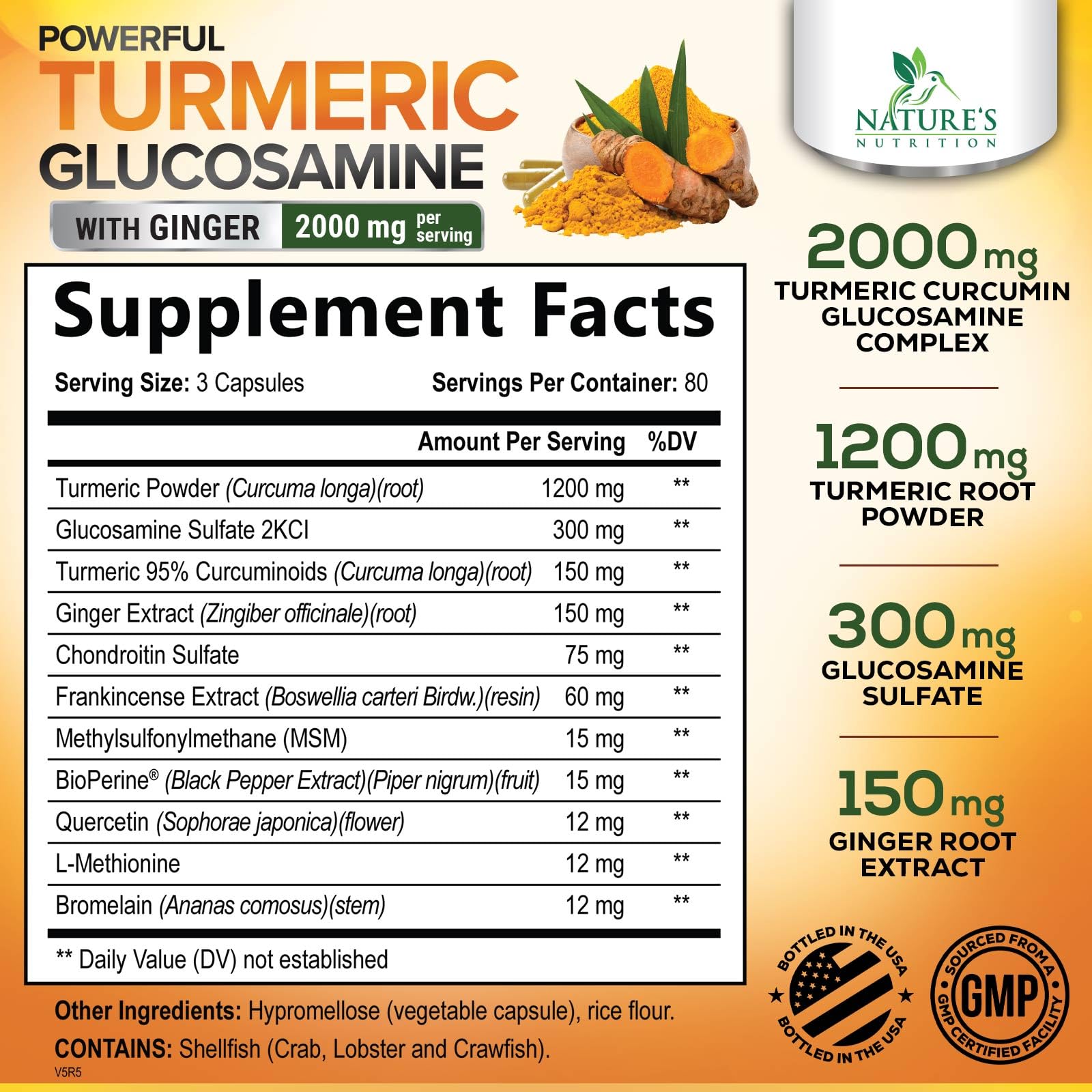 Nature's Nutrition capsules close-up highlighting potent turmeric blend for mobility.