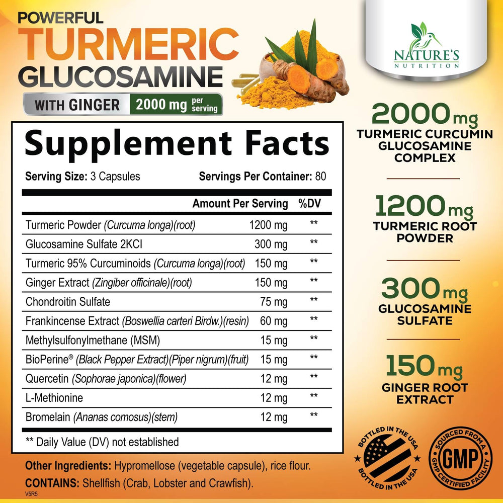 Nature's Nutrition capsules close-up highlighting potent turmeric blend for mobility.