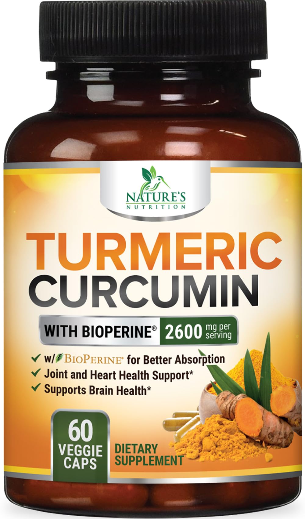 Nature's Nutrition turmeric curcumin 2600mg bottle front for daily wellness.