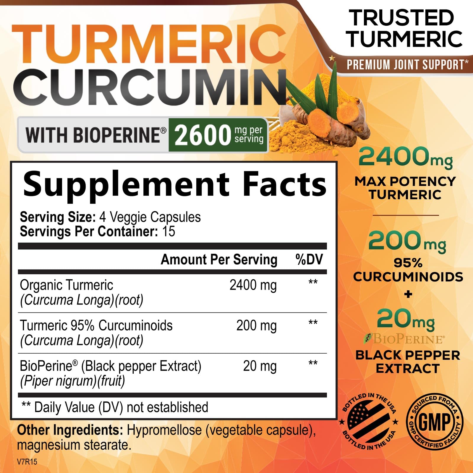 Nature's Nutrition turmeric curcumin label close-up showing 95% curcuminoids.
