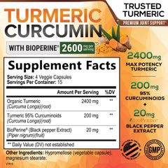 Nature's Nutrition turmeric curcumin label close-up showing 95% curcuminoids.