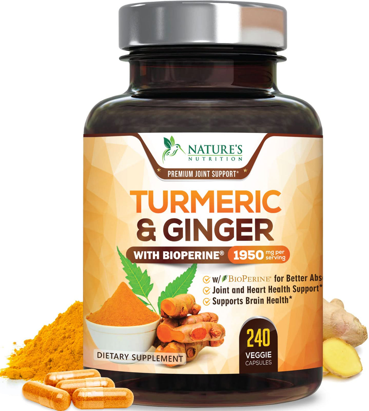 Nature's Nutrition Turmeric Curcumin bottle front shows high potency formula