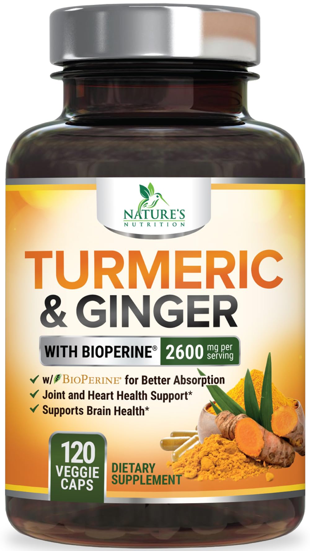 Nature's Nutrition turmeric curcumin bottle showing advanced absorption features.