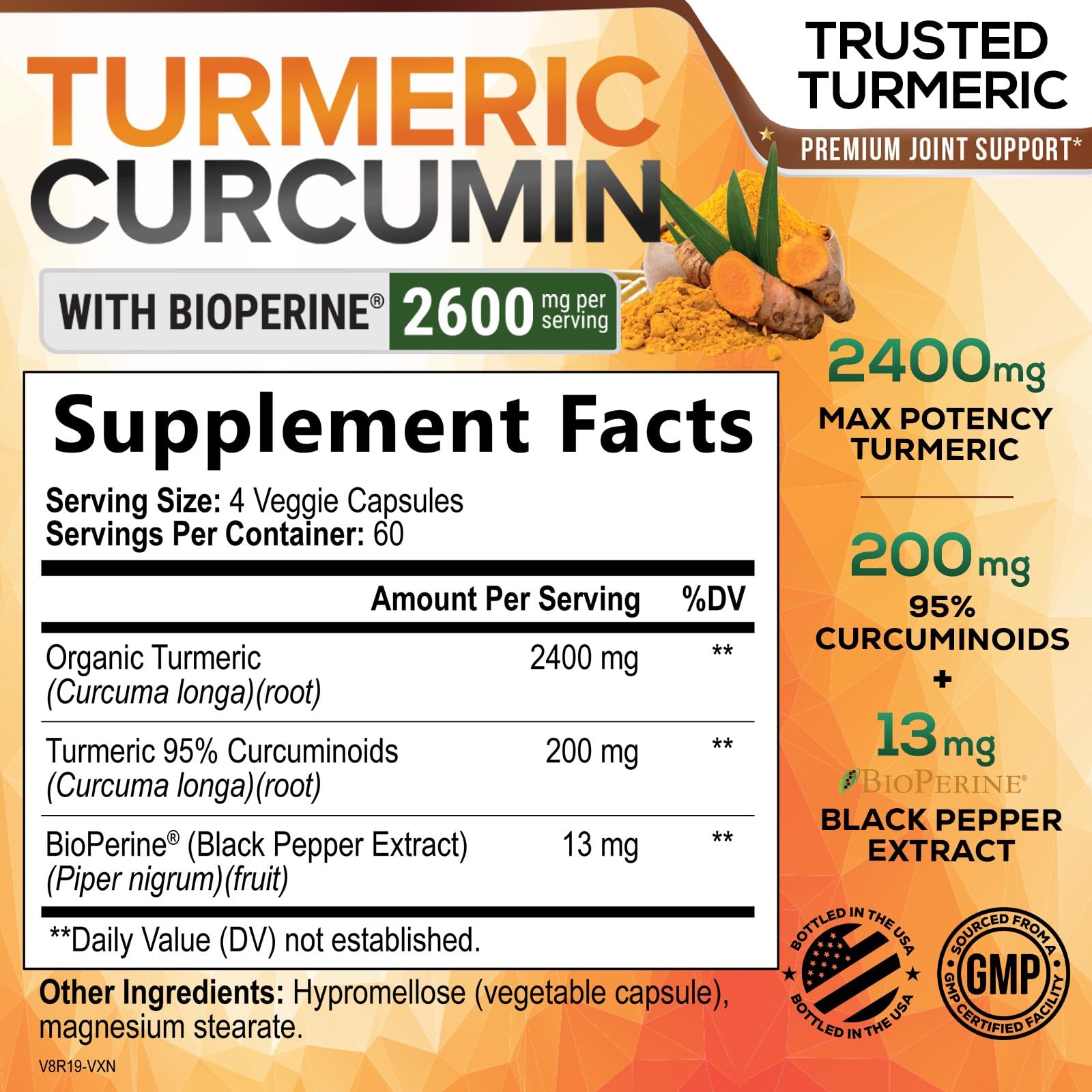 Close-up of Nature's Nutrition capsules highlighting high-potency curcuminoids.