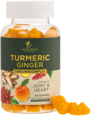 Nature's Nutrition turmeric curcumin gummies label highlighting high potency and convenient use