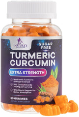 Nature's Nutrition turmeric curcumin gummies bottle with peach flavor for daily joint support