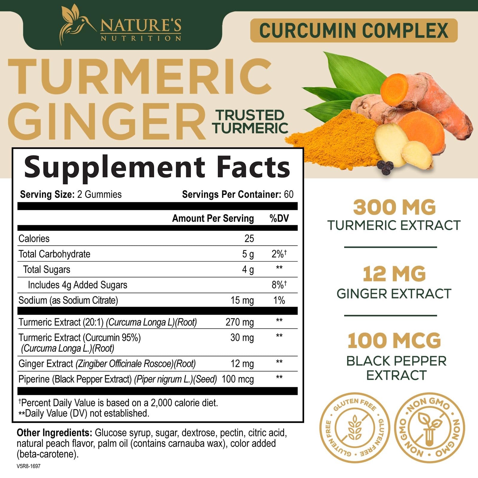 Nature's Nutrition turmeric gummies bottle angle for convenient daily use