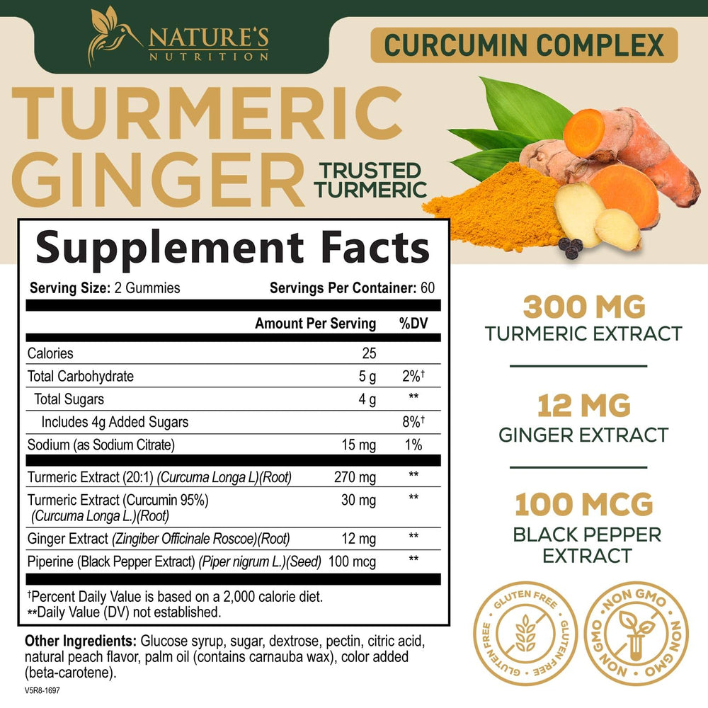 Nature's Nutrition turmeric gummies bottle angle for convenient daily use