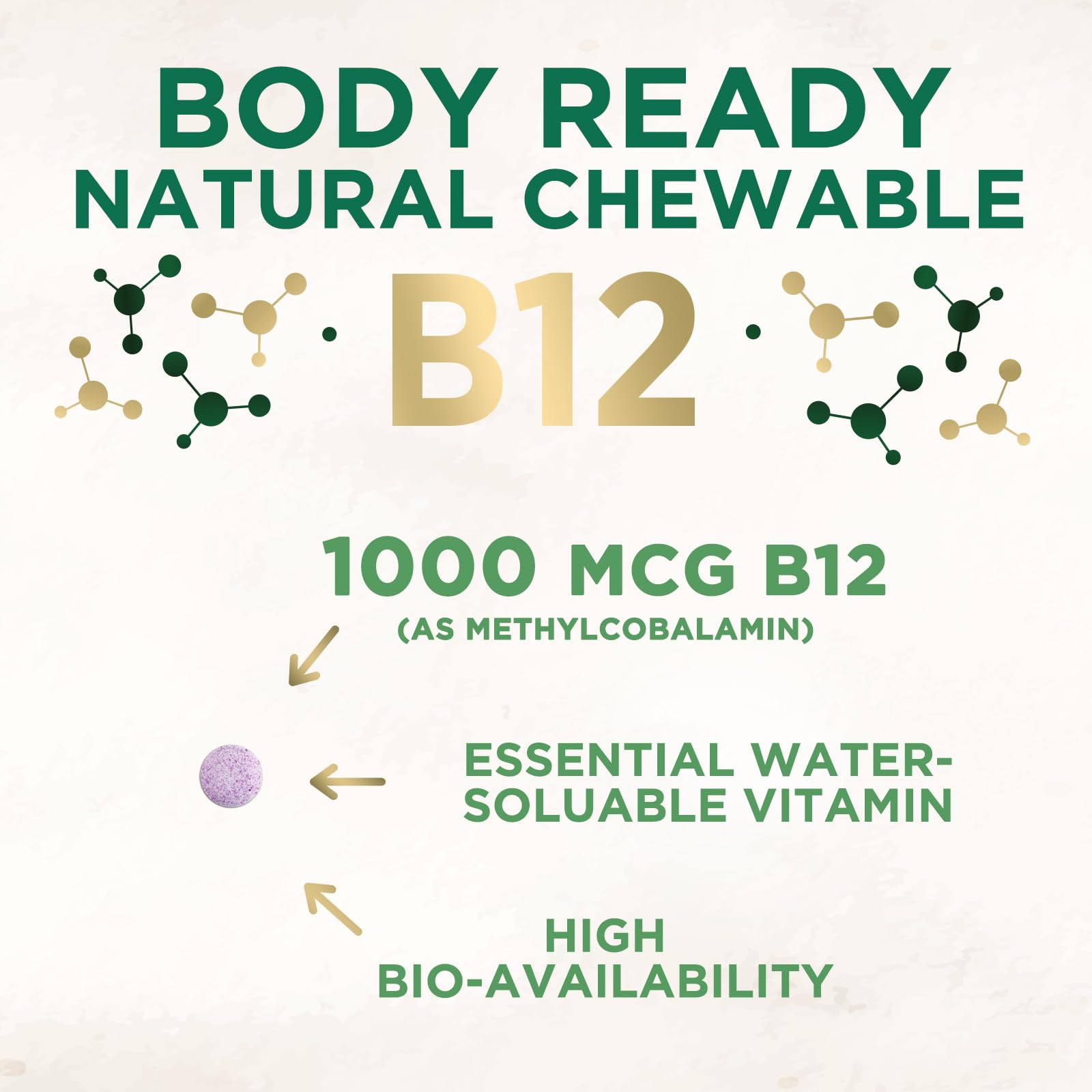 Nature's Nutrition vegan B12 supplement in resealable bottle for nervous system support.