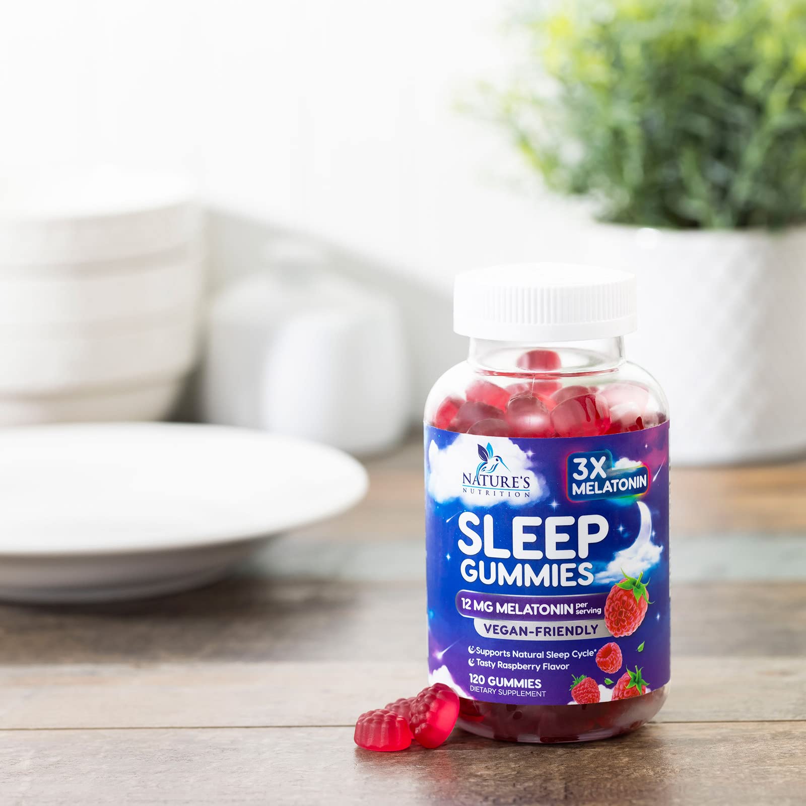 Nature's Nutrition vegan gluten-free label on melatonin gummies