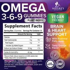 Nature's Nutrition vegan omega 3 6 9 gummies with perilla oil for plant-based nutrition.