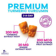 Nature's Nutrition vegan turmeric gummies on a bright kitchen surface