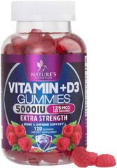 Nature's Nutrition Vitamin D3 gummy bottle front highlights high potency for daily bone and immune support.