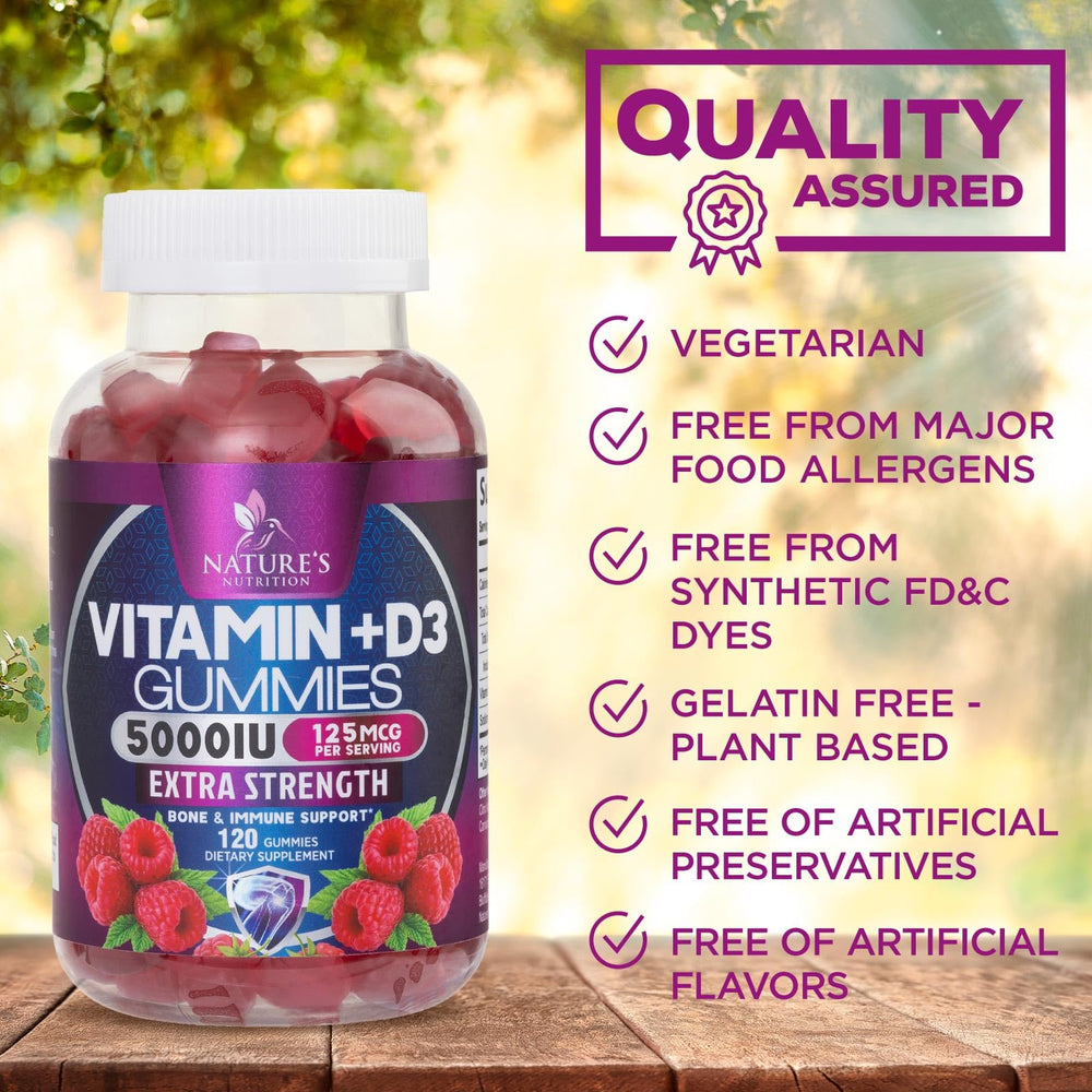 Nature's Nutrition Vitamin D3 gummy hands holding bottle convey trusted daily habit.