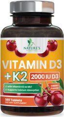Nature's Nutrition Vitamin D3 K2 2000 IU bottle for daily supplementation.