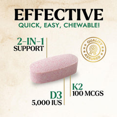 Nature's Nutrition vitamin D3 K2 berry flavor chewables arranged for daily use.